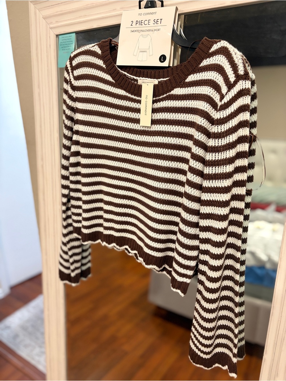 no comment Brown and White Striped Knit Sweater